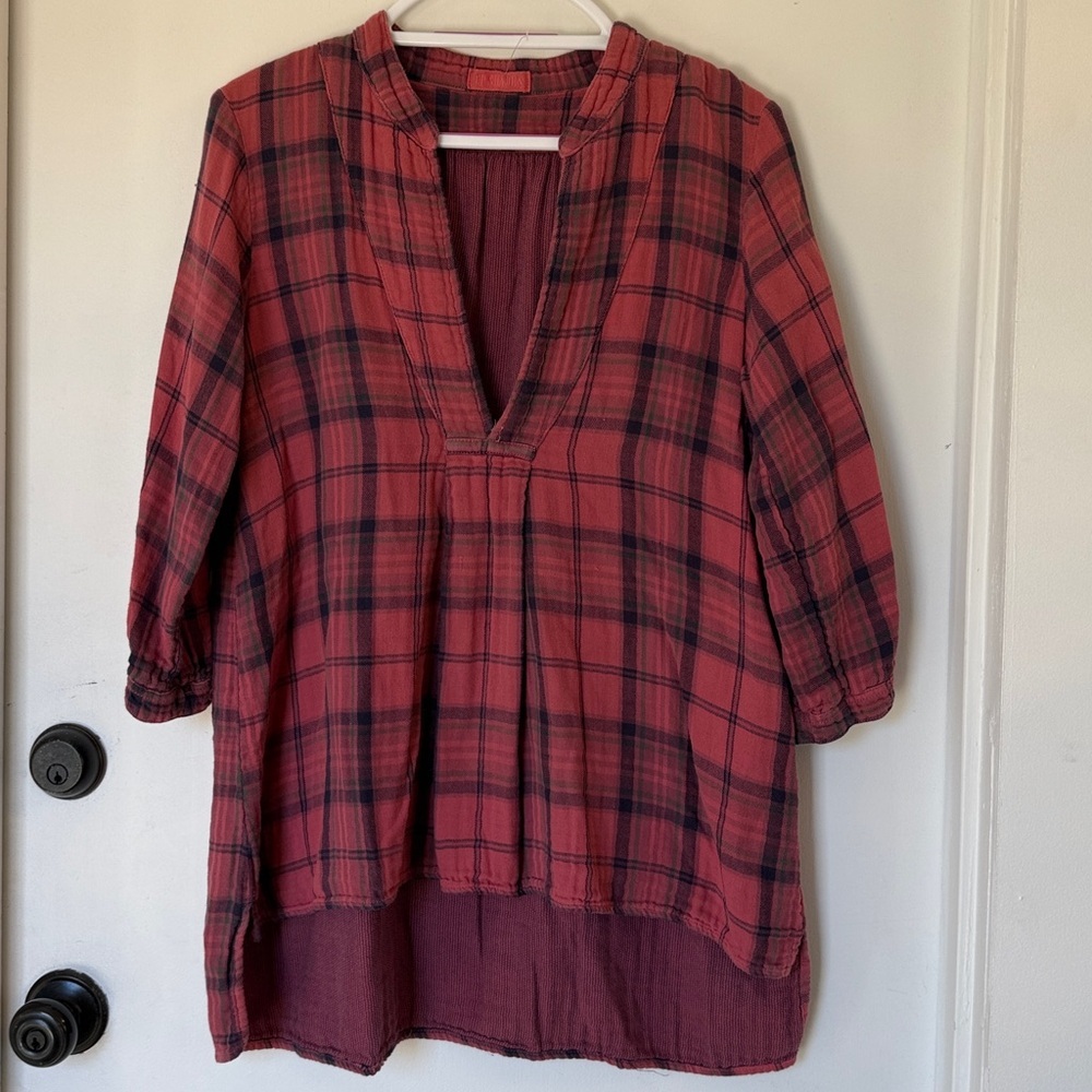 cp shades cotton gauze double hi low flannel v neck small